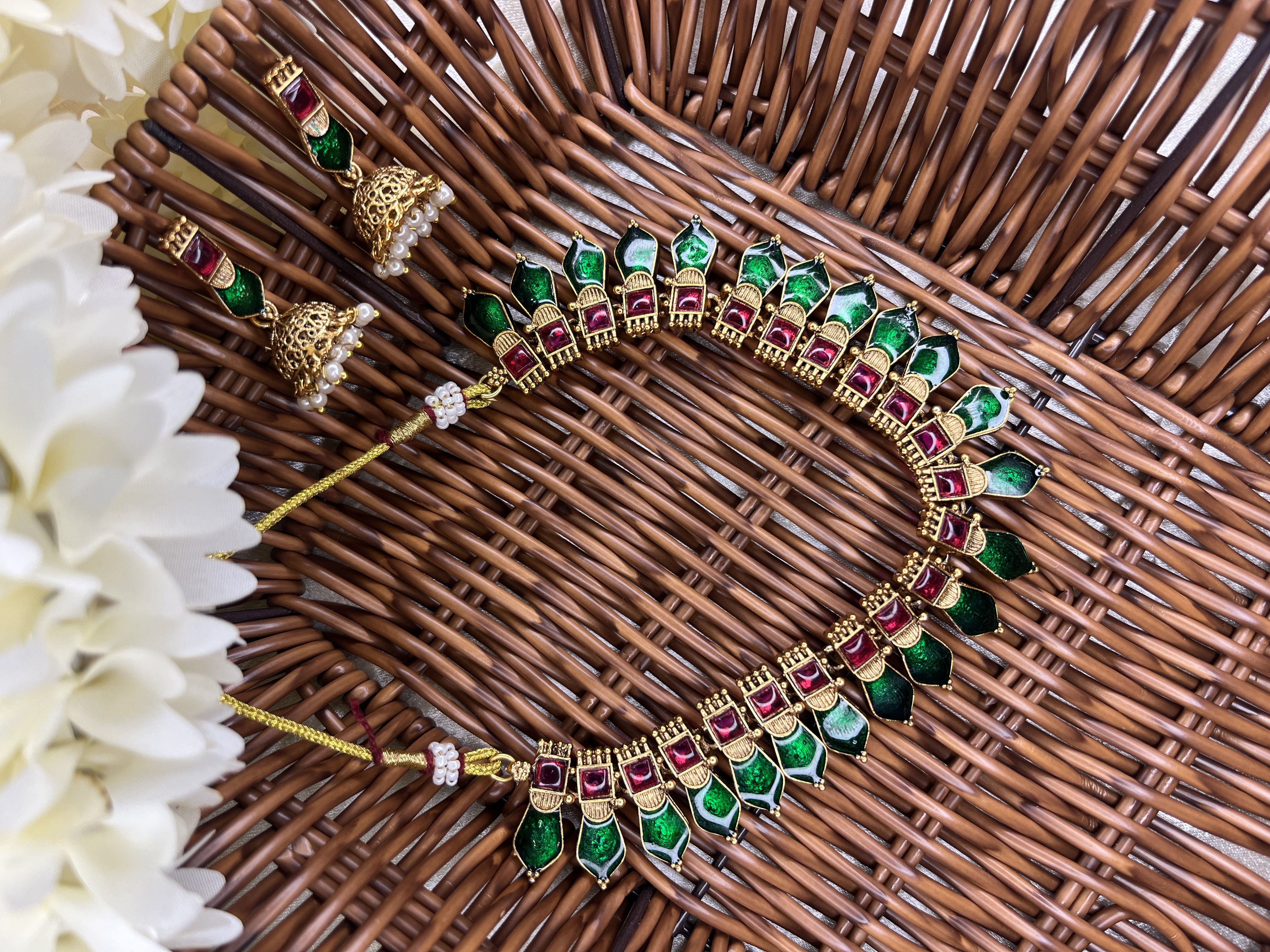 Kovai Palakka with enamel detailing in green and red tone