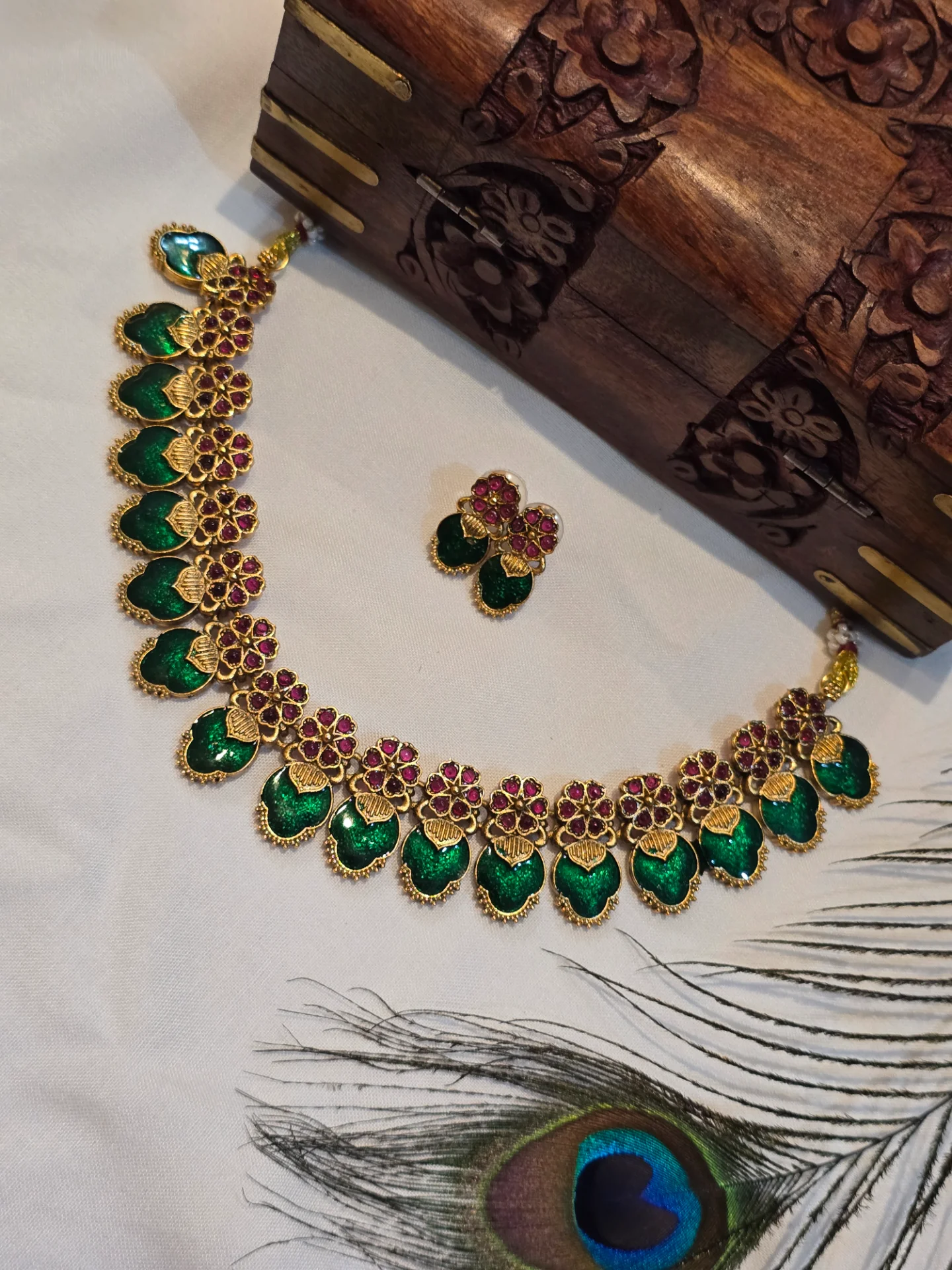 Enamel Palakka Mala with Earings