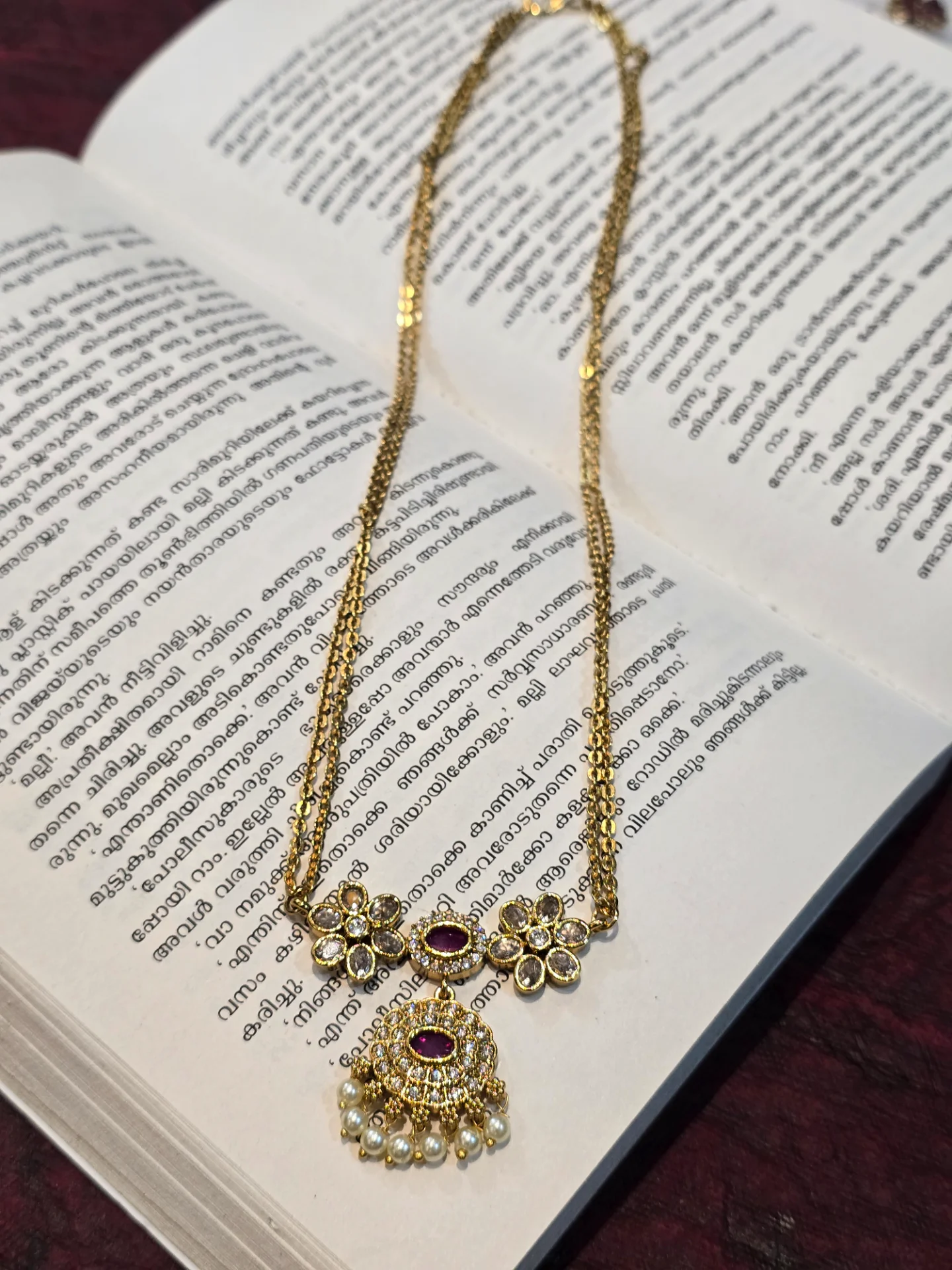 Luxurious AD and Pearl Double Chain Haram