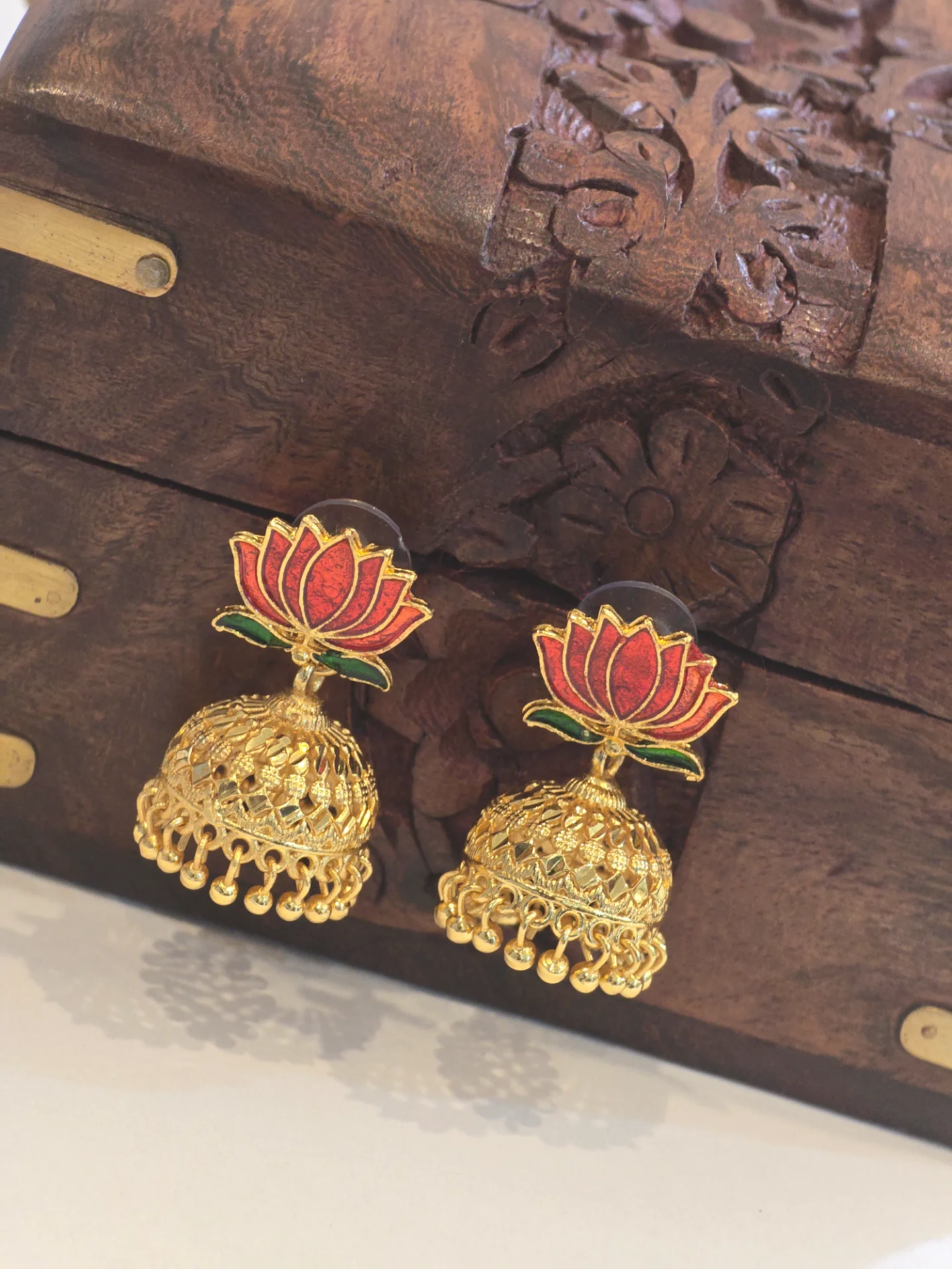 Lotus Meenakari Jhumkas