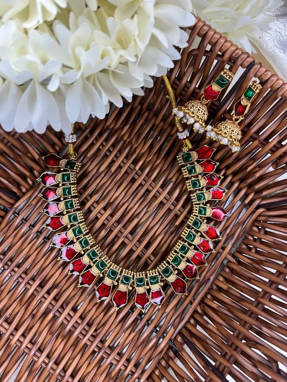 Kovai Palakka with enamel detailing in green and red tone
